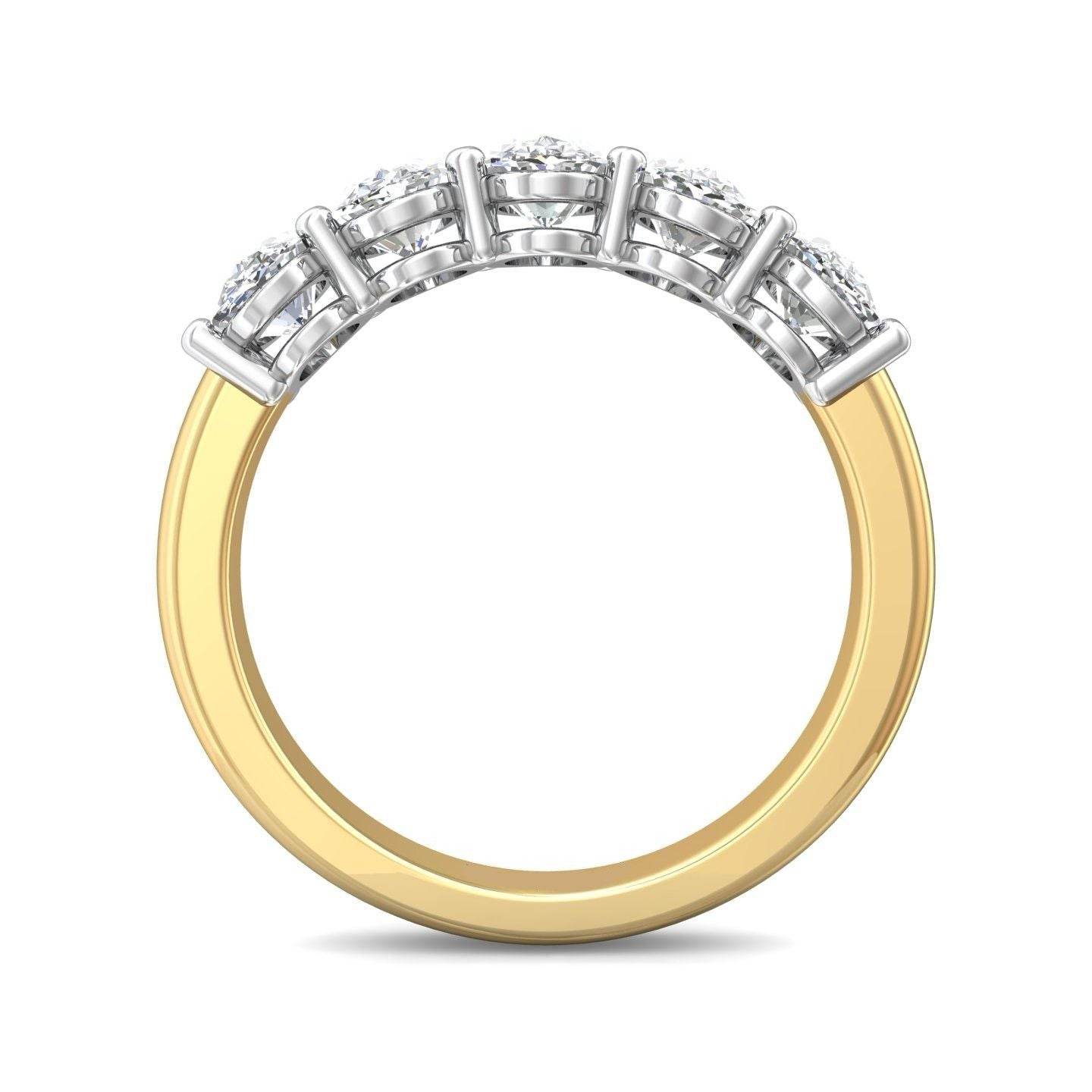 2.00CT Oval Cut 5 Stones Yellow Gold Eternity Diamond Ring Share Prong Setting - 18K Yellow - DG & Co. Jewellery