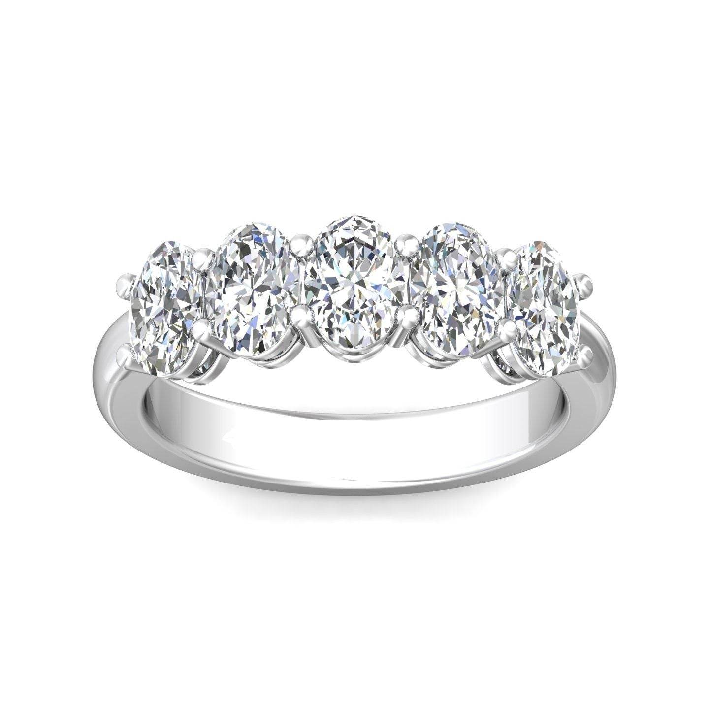 2.00CT Oval Cut 5 Stones Platinum Eternity Diamond Ring Share Prong Setting - Platinum - DG & Co. Jewellery