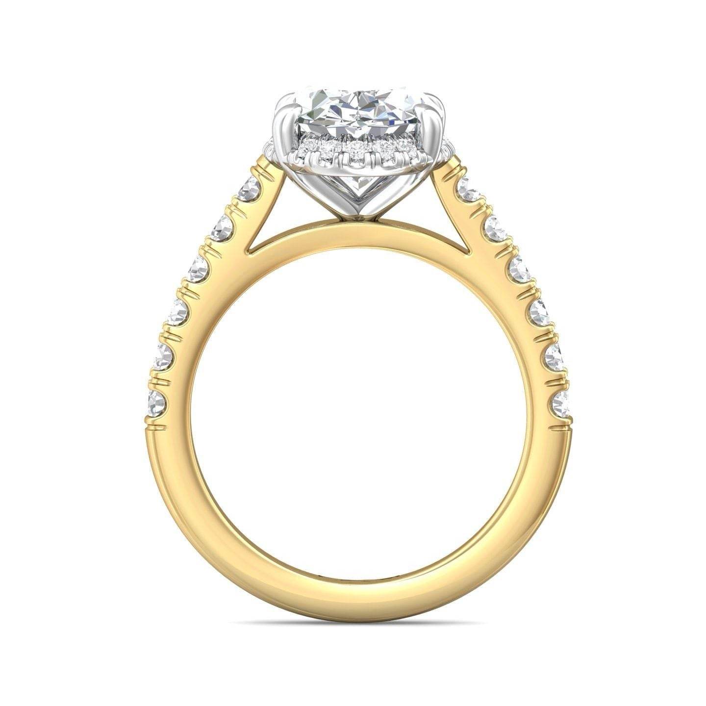 DG & Co. Signature Oval Cut Halo Diamond Engagement Ring 4 Claw Setting Pave Setting Side Stone -18K Yellow - DG & Co. Jewellery