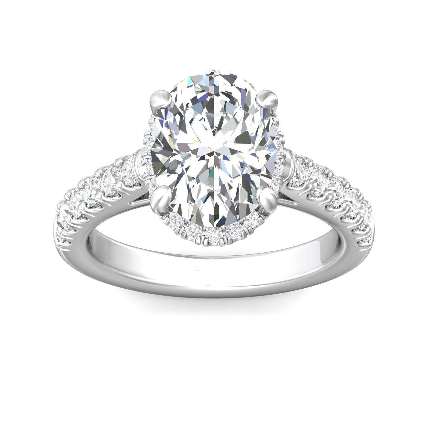 DG & Co. Signature Oval Cut Halo Diamond Engagement Ring 4 Claw Setting Pave Setting Side Stones -Platinum - DG & Co. Jewellery