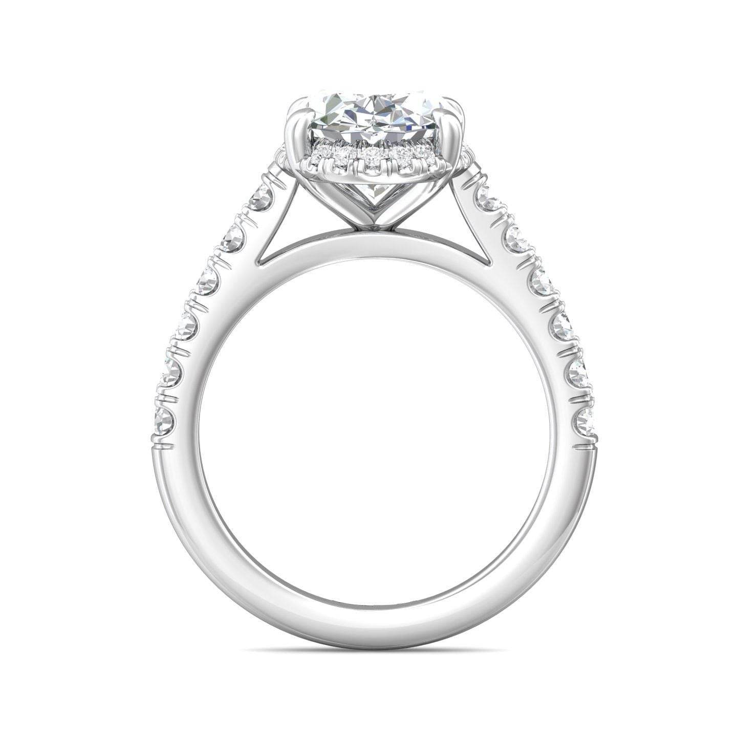 DG & Co. Signature Oval Cut Halo Diamond Engagement Ring 4 Claw Setting Pave Setting Side Stones -Platinum - DG & Co. Jewellery