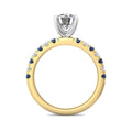Round Cut 4 Claw Setting Diamond Sapphire Engagement Ring Pave Setting Side Stones -18K Yellow - DG & Co. Jewellery