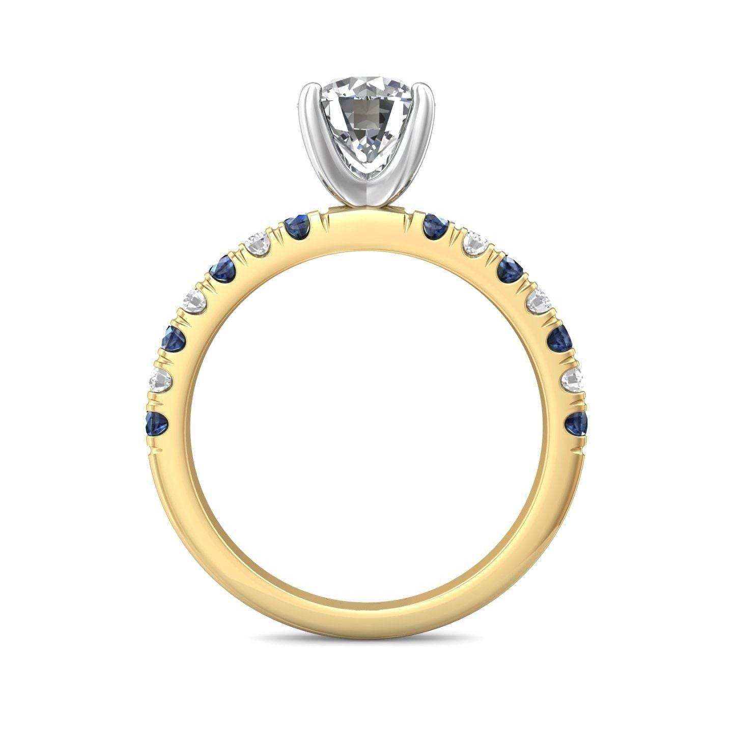 Round Cut 4 Claw Setting Diamond Sapphire Engagement Ring Pave Setting Side Stones -18K Yellow - DG & Co. Jewellery