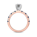 Round Cut 4 Claw Setting Diamond Sapphire Engagement Ring Pave Setting Side Stones -18K Rose - DG & Co. Jewellery