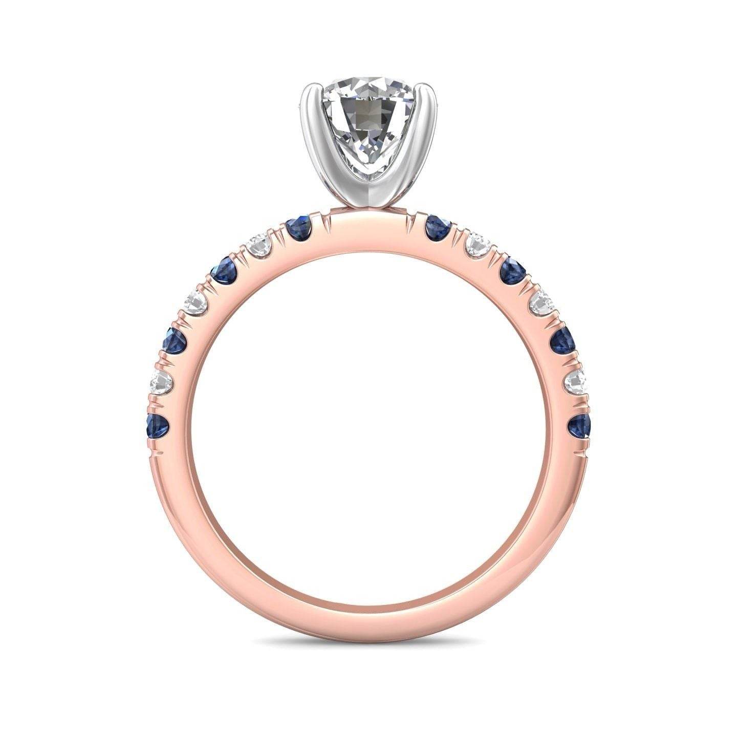 Round Cut 4 Claw Setting Diamond Sapphire Engagement Ring Pave Setting Side Stones -18K Rose - DG & Co. Jewellery