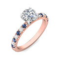 Round Cut 4 Claw Setting Diamond Sapphire Engagement Ring Pave Setting Side Stones -18K Rose - DG & Co. Jewellery