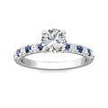 Round Cut 4 Claw Setting Diamond Sapphire Engagement Ring Pave Setting Side Stones -18K White - DG & Co. Jewellery