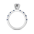 Round Cut 4 Claw Setting Diamond Sapphire Engagement Ring Pave Setting Side Stones -18K White - DG & Co. Jewellery