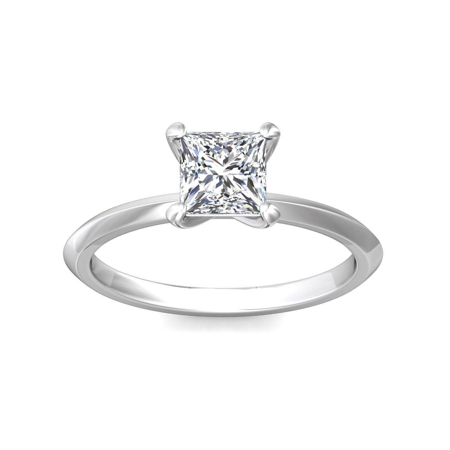 Princess Cut Solitaire Diamond Engagement Ring 4 Claw Setting Knife Edge Band - 18K White - DG & Co. Jewellery