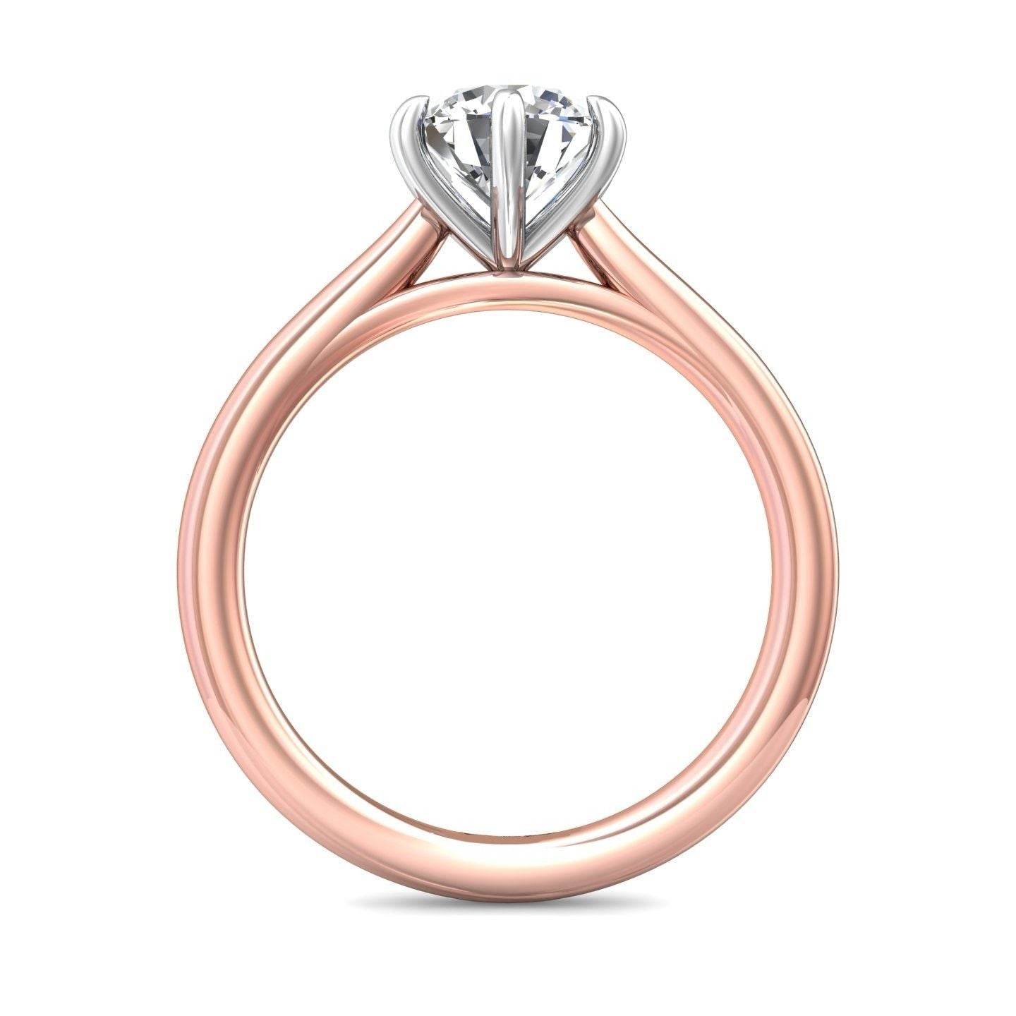 Solitaire Round Cut 6 Claw Tapered Plain Band Diamond Engagement Ring -18K Rose - DG & Co. Jewellery