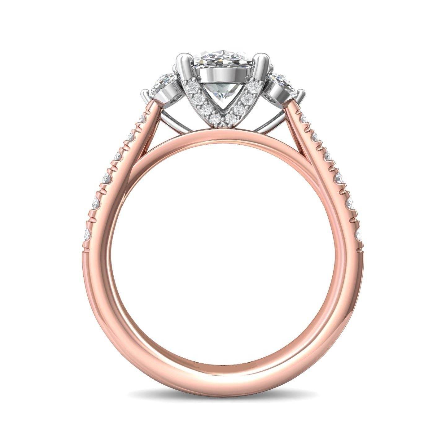 Oval Cut Trilogy 3 Stone 4 Claw Diamond Engagement Ring In a Pave Setting Side Stones - 18K Rose - DG & Co. Jewellery