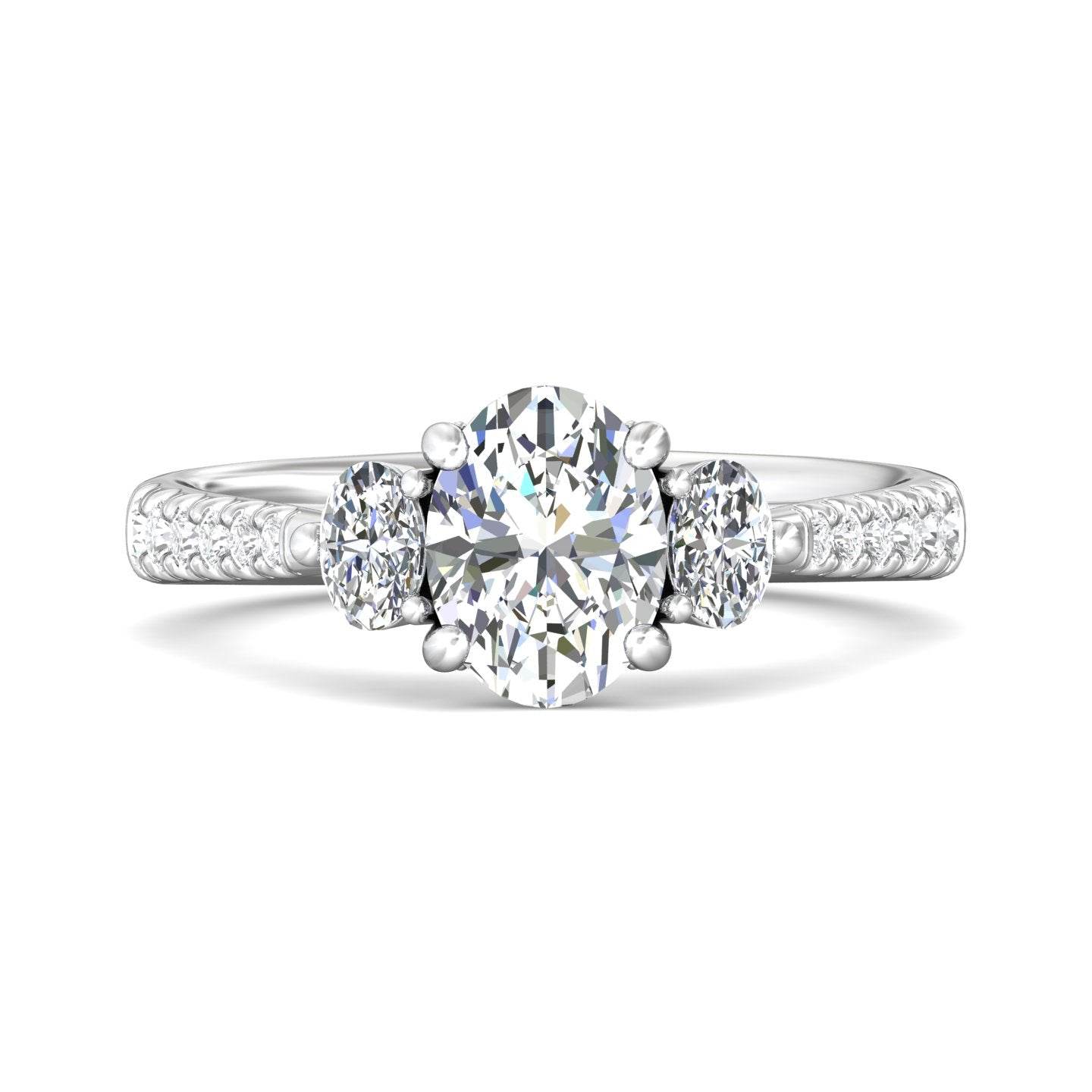 Oval Cut Trilogy 3 Stone 4 Claw Diamond Engagement Ring In a Pave Setting Side Stones - Platinum - DG & Co. Jewellery