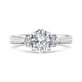 Oval Cut Trilogy 3 Stone 4 Claw Diamond Engagement Ring In a Pave Setting Side Stones - 18K White - DG & Co. Jewellery