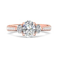 Oval Cut Trilogy 3 Stone 4 Claw Diamond Engagement Ring In a Pave Setting Side Stones - 18K Rose - DG & Co. Jewellery