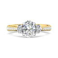 Oval Cut Trilogy 3 Stone 4 Claw Diamond Engagement Ring In a Pave Setting Side Stones - 18K Yellow - DG & Co. Jewellery