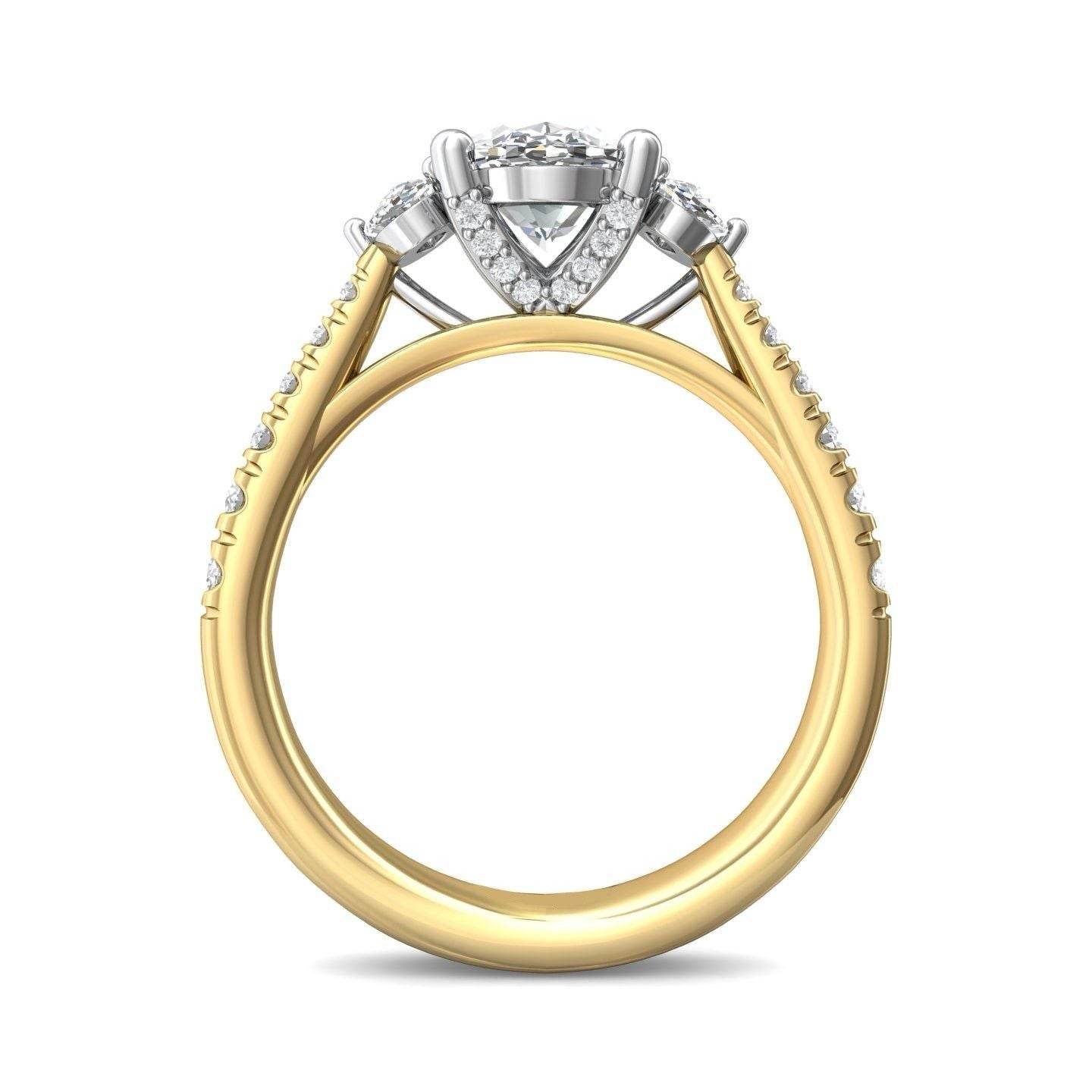 Oval Cut Trilogy 3 Stone 4 Claw Diamond Engagement Ring In a Pave Setting Side Stones - 18K Yellow - DG & Co. Jewellery