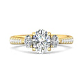 Oval Cut Trilogy 3 Stone 4 Claw Diamond Engagement Ring In a Pave Setting Side Stones - 18K Yellow - DG & Co. Jewellery