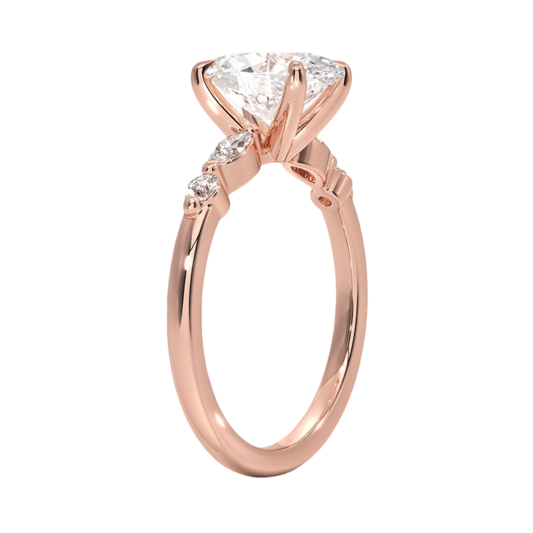 Nana Oval Cut Engagement Ring with a Round and Marquise Diamonds Band Setting - 18K Rose