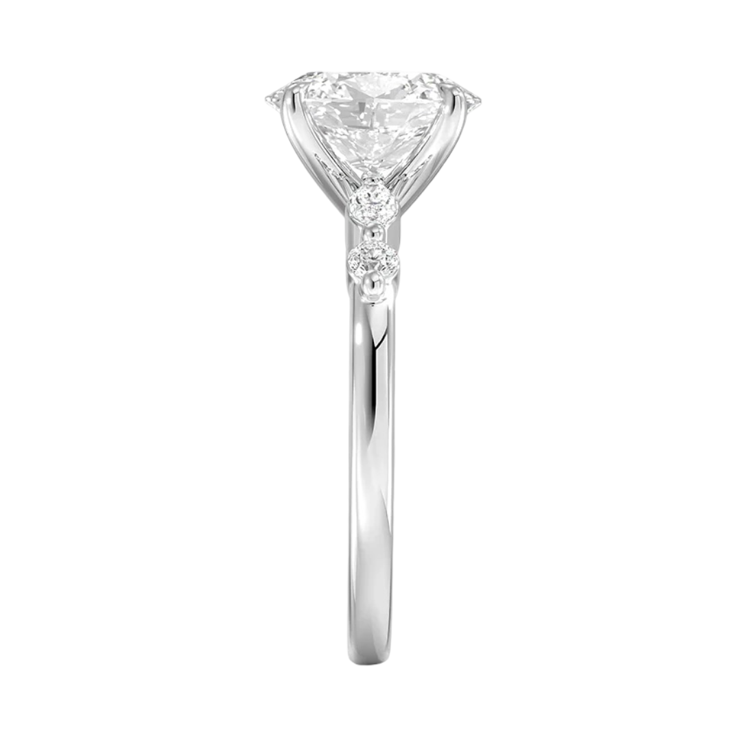 Nana Oval Cut Engagement Ring with a Round and Marquise Diamonds Band Setting - 18K White