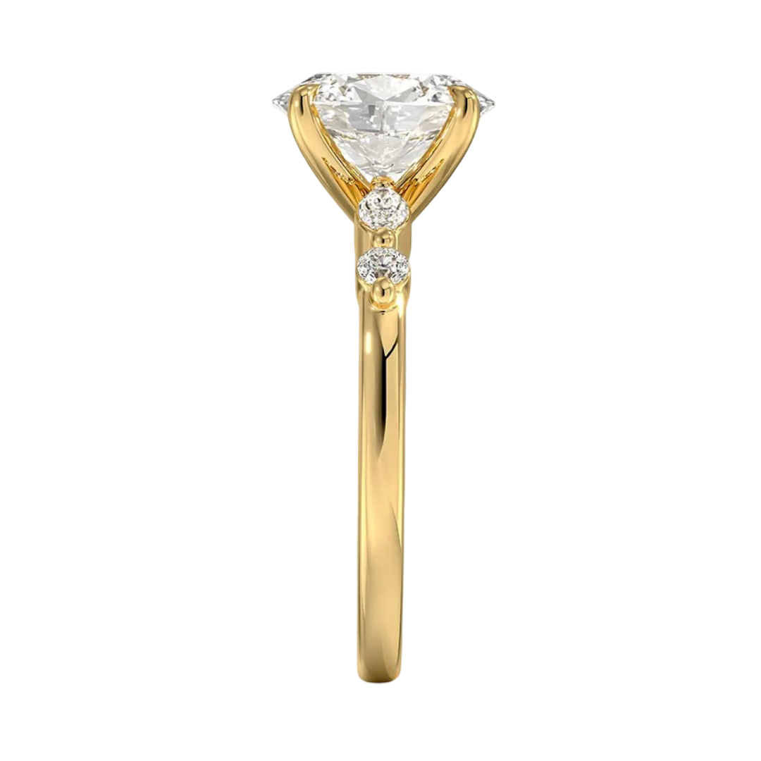 Nana Oval Cut Engagement Ring with a Round and Marquise Diamonds Band Setting - 18K Yellow