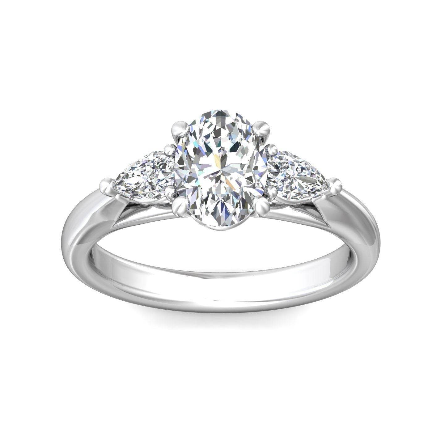 Trilogy Oval Cut Shape Diamond Engagement Ring Side Stones Pear Shape 3 Claw Setting -Platinum - DG & Co. Jewellery