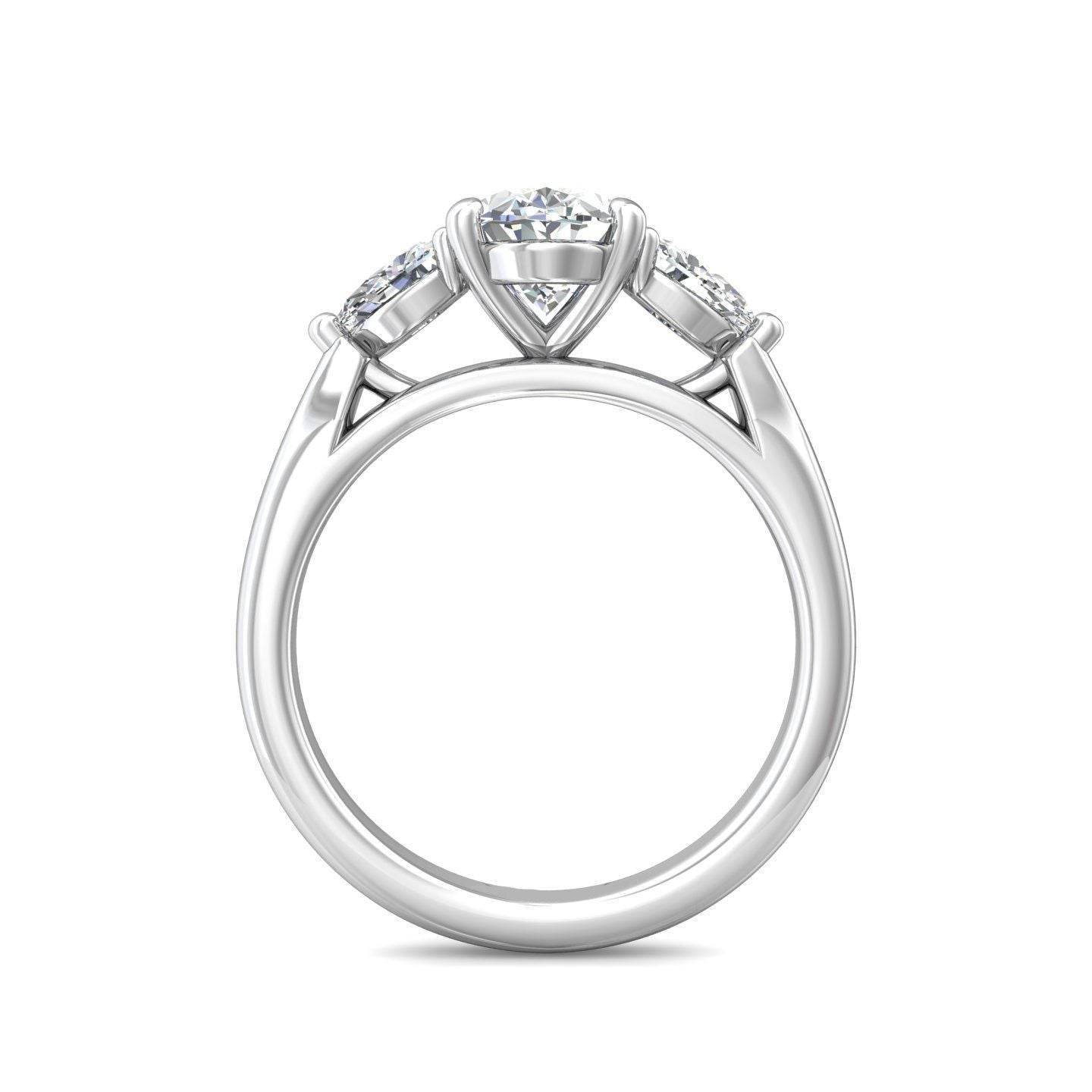 Trilogy Oval Cut Shape Diamond Engagement Ring Side Stones Pear Shape 3 Claw Setting -Platinum - DG & Co. Jewellery