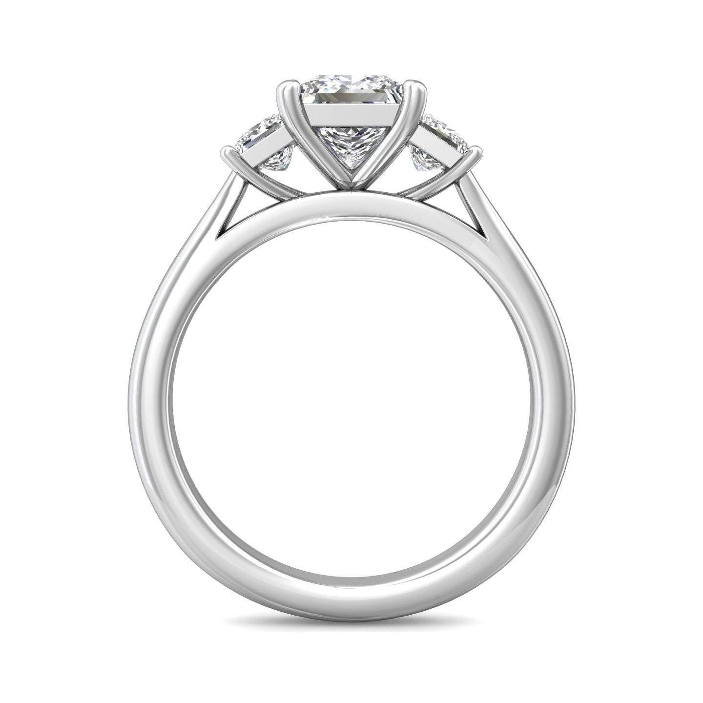 Trilogy 3 Stone 4 Claw Princess Cut Diamond Engagement Ring In a Plain Tapered band -Platinum - DG & Co. Jewellery