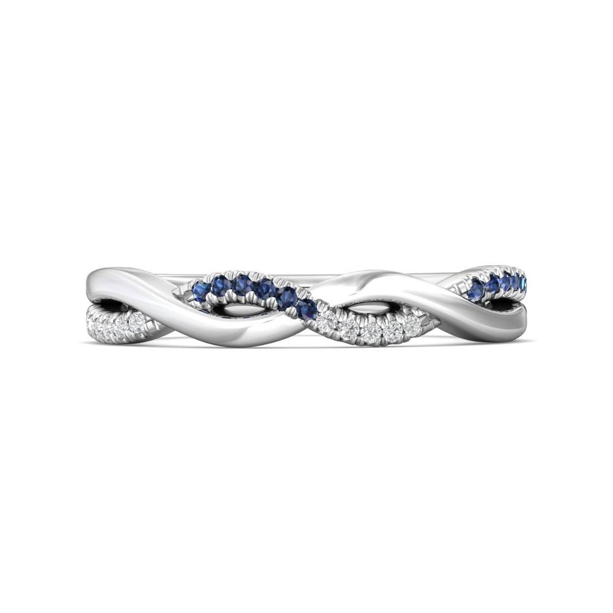 Sapphire And Diamond Twist Ring Half Way Setting In 18K White Gold - DG & Co. Jewellery