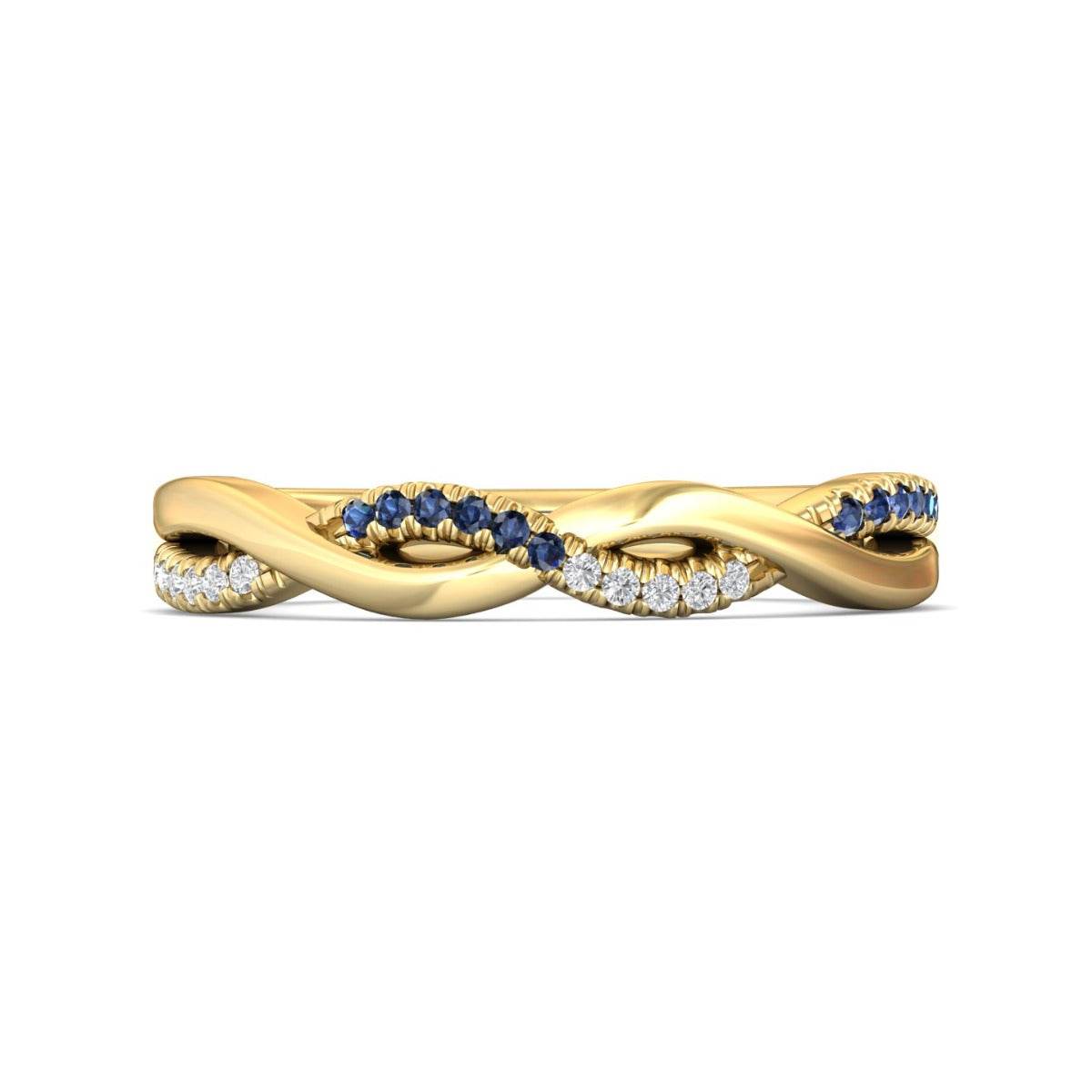 Twist Diamond And Sapphire Half Eternity Ring Pave Setting In 18K Yellow Gold (3mm Width) - DG & Co. Jewellery