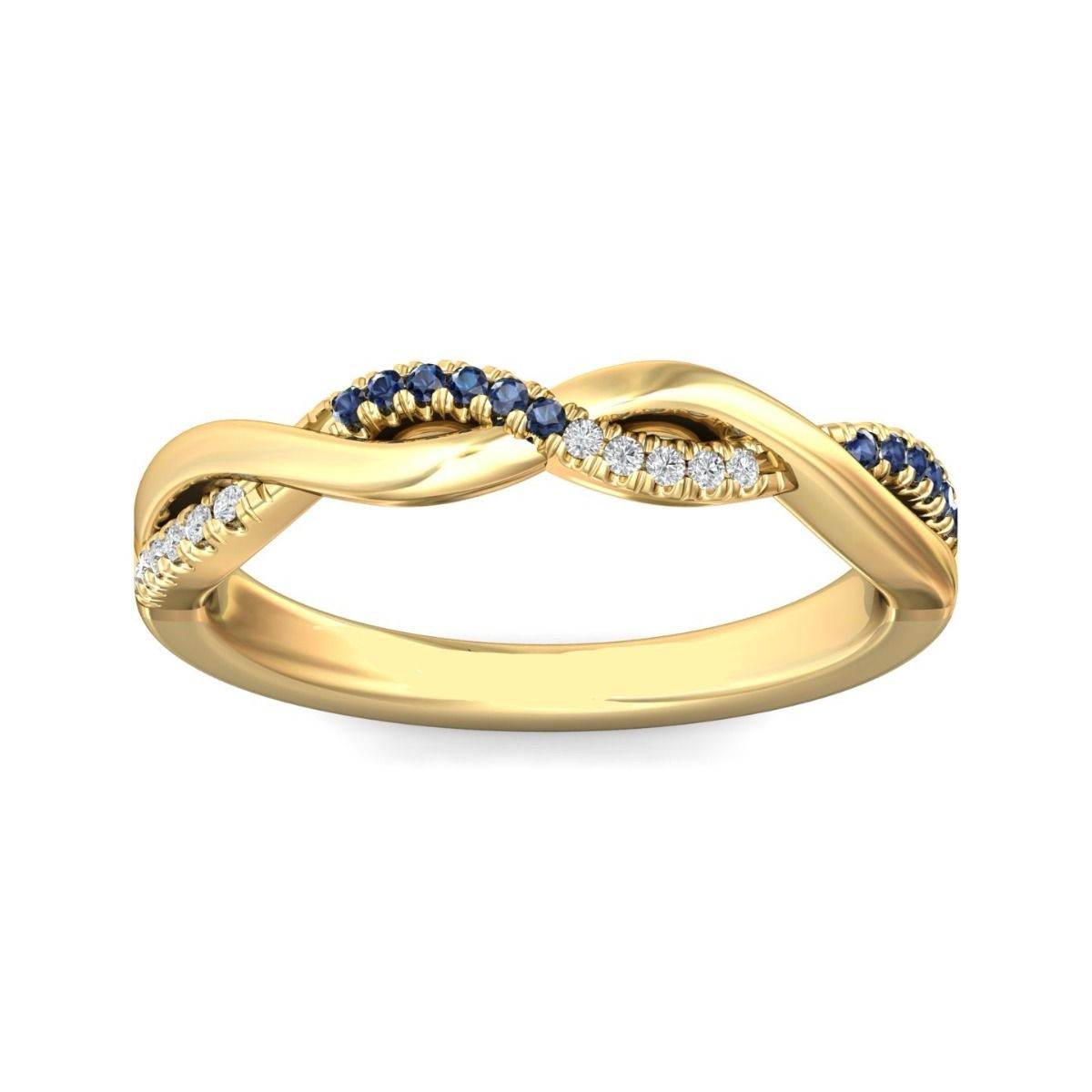 Twist Diamond And Sapphire Half Eternity Ring Pave Setting In 18K Yellow Gold (3mm Width) - DG & Co. Jewellery