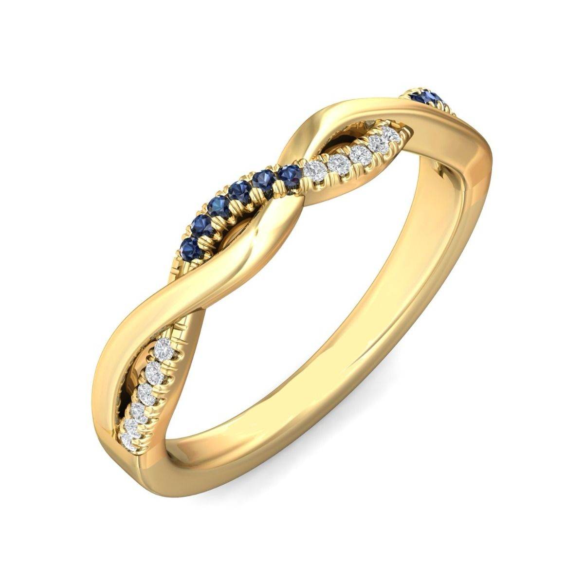 Twist Diamond And Sapphire Half Eternity Ring Pave Setting In 18K Yellow Gold (3mm Width) - DG & Co. Jewellery