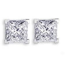 GIA Diamond Stud Earring Princess Cut Corner Claw Setting In 18K White Gold - DG & Co. Jewellery
