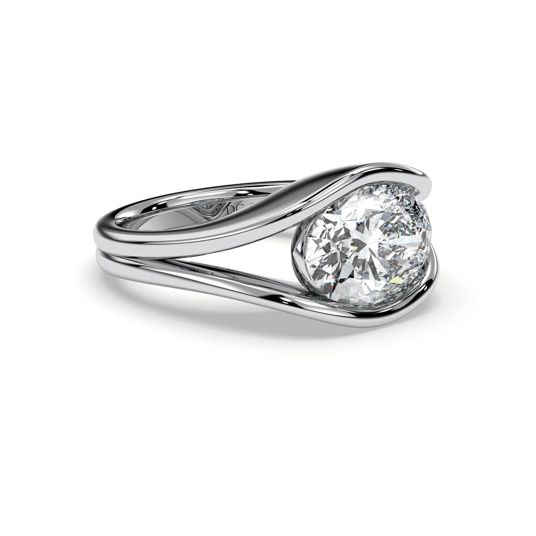 Reba Oval Cut Bezel Set Solitaire Diamond Engagement Ring - 18K White