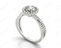 Round Cut Split Shank Diamond Halo Engagement Ring with Pave Set Side Stones Down the Band in 18K White - DG & Co. Jewellery
