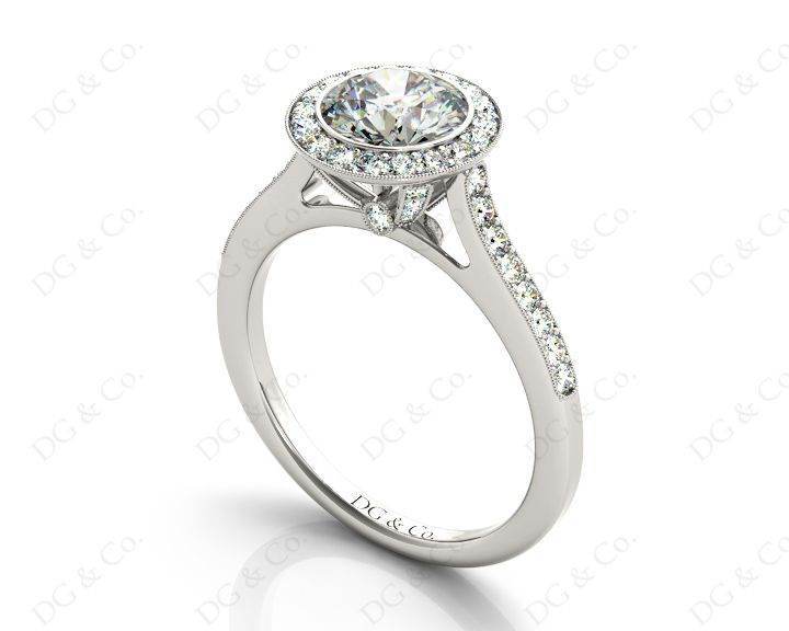 Round Cut Halo Diamond Ring with Bezel Set Centre Stone in Platinum - DG & Co. Jewellery