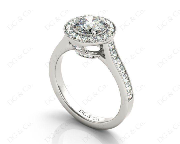 Halo Diamond Engagement Ring Setting Round Cut with Claw Set Centre Stone Channel Setting Side Stone - Platinum - DG & Co. Jewellery