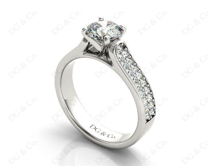 Round Cut Four Claws V Set Diamond Ring with Pave Set Side stones - Platinum - DG & Co. Jewellery