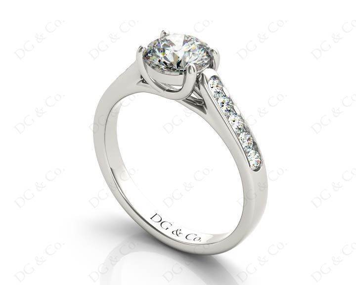 Round Cut 4 Claw Side Stone Engagement Ring with Channel Set Side Stones - Platinum - DG & Co. Jewellery