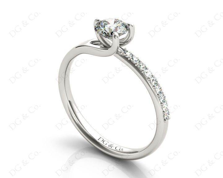 Round Cut Three Claws Diamond Ring with Pave Set Side Stones - Platinum - DG & Co. Jewellery