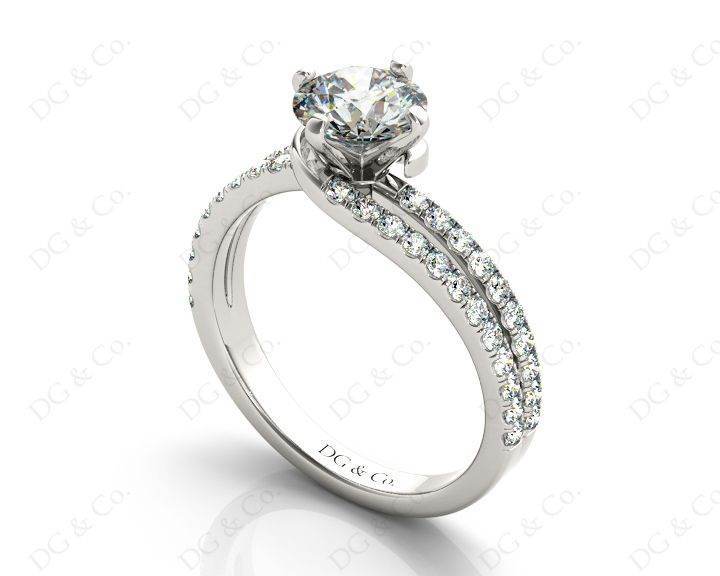 Round Cut Split Shank Diamond Engagement Ring with a Twist Band and Pave Set Side Stones in Platinum - DG & Co. Jewellery