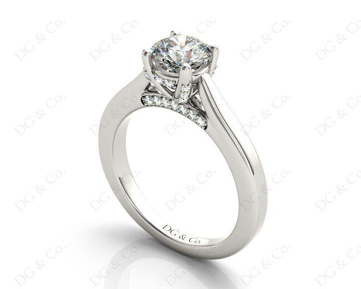 Round Cut Classic Solitaire Four Claw Diamond Engagement Ring with Micro Pave Set Prongs - Platinum - DG & Co. Jewellery