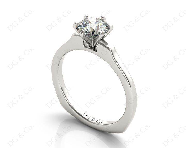 Round Cut Classic Six Claws Diamond Solitaire Ring with Square Edge Shoulders - Platinum - DG & Co. Jewellery