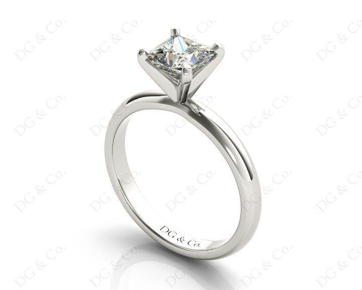 Princess Cut Classic Four Claw Diamond Solitaire Ring with Half Round Edge Shoulders - Platinum - DG & Co. Jewellery