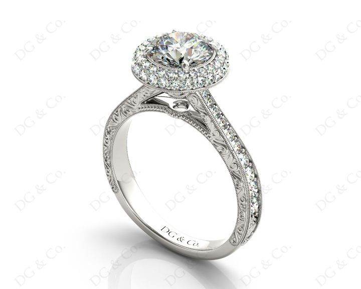 Vintage Style Double Halo Round Cut Diamond Engagement Ring With Claw Set Centre Stone - Platinum - DG & Co. Jewellery