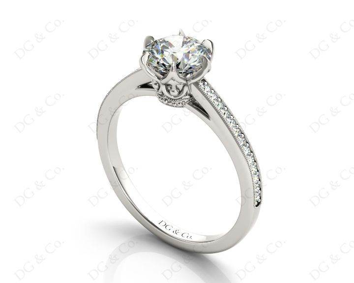 vintage Style Round Cut Diamond Ring With Six Claws Set Centre Stone - Platinum - DG & Co. Jewellery