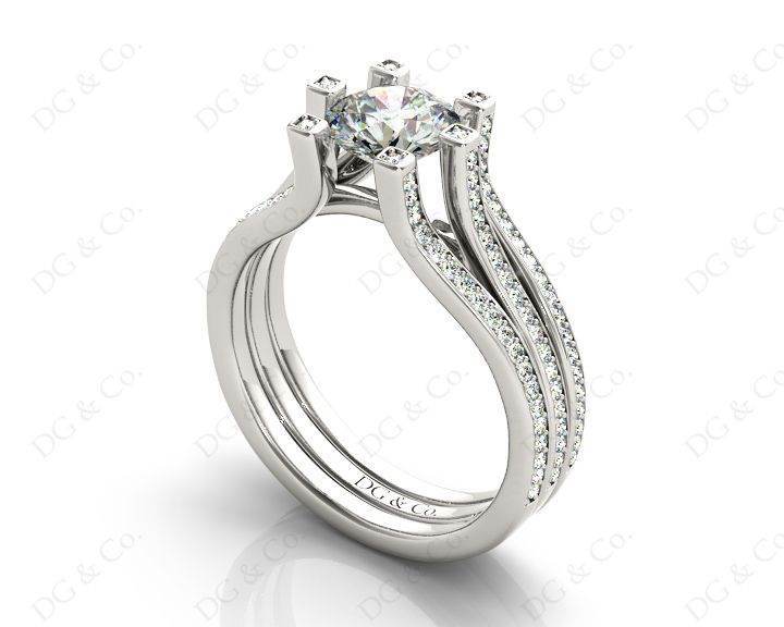 Round Cut Six Claws Diamond Signature Ring with Channel set Down in the Shoulders in Platinum - DG & Co. Jewellery