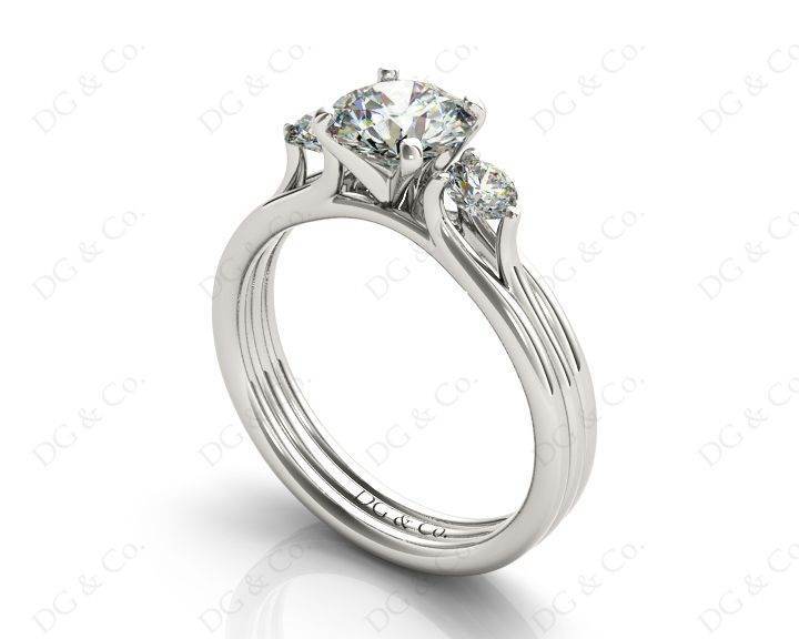 Round Cut Classic Trilogy Diamond Triple Setting Band - 18K White - DG & Co. Jewellery
