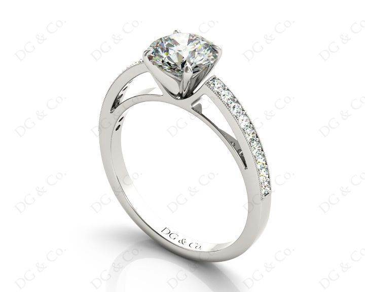 Round Cut Four Claws V Set Diamond Ring with Grain Set Side Stones - Platinum - DG & Co. Jewellery