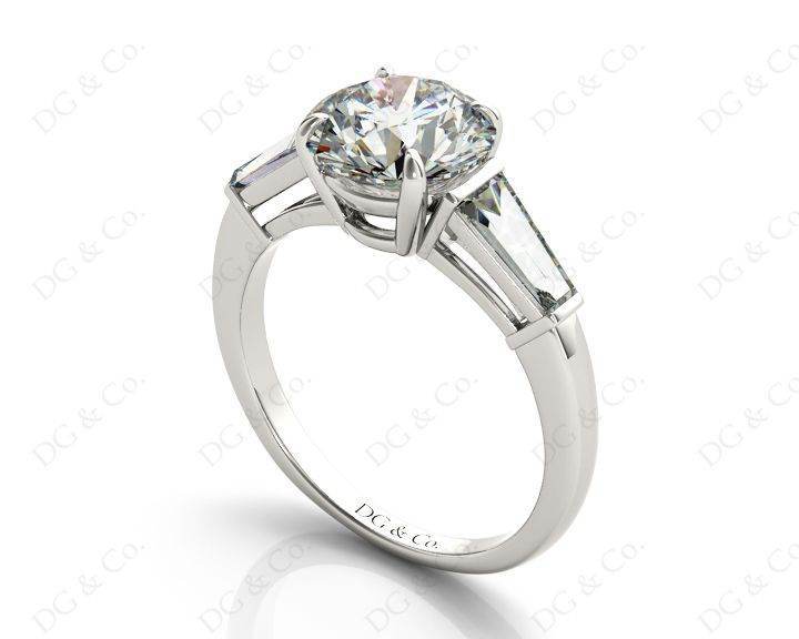 Round Cut Classic Three Stones Ring with Tapered Baguettes Diamond - Platinum - DG & Co. Jewellery