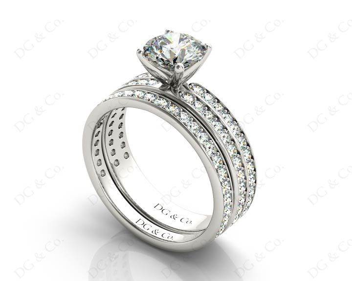 Round Cut Diamond Wedding Set Rings with Pave Setting Side Stones in Platinum - DG & Co. Jewellery